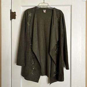 NWOT Chicos embroidered green suede cloth jacket 2(large)